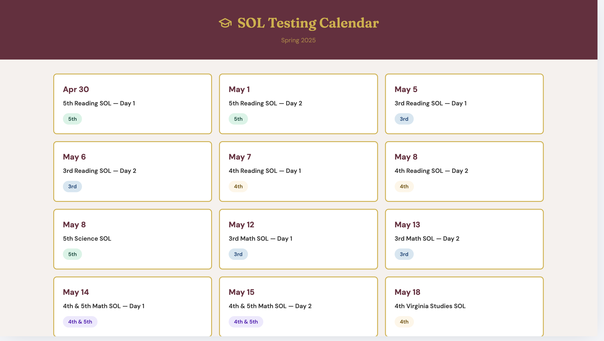sol schedule